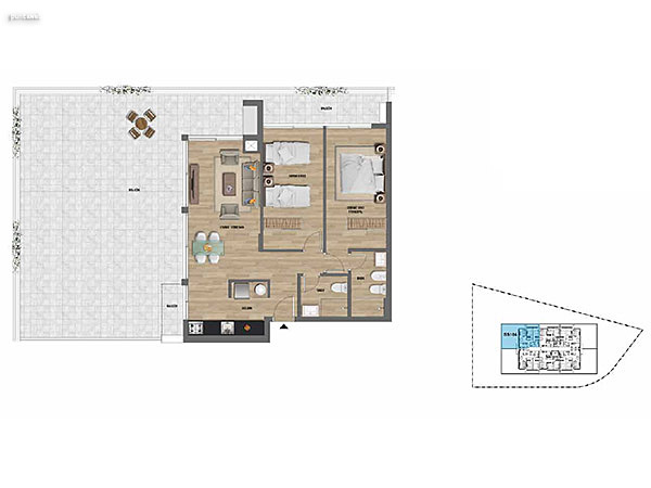 2 dormitorios – Nivel 1<br>104<br><br>rea Total: 157m<br>rea Interior: 72m<br>rea Terraza: 85m