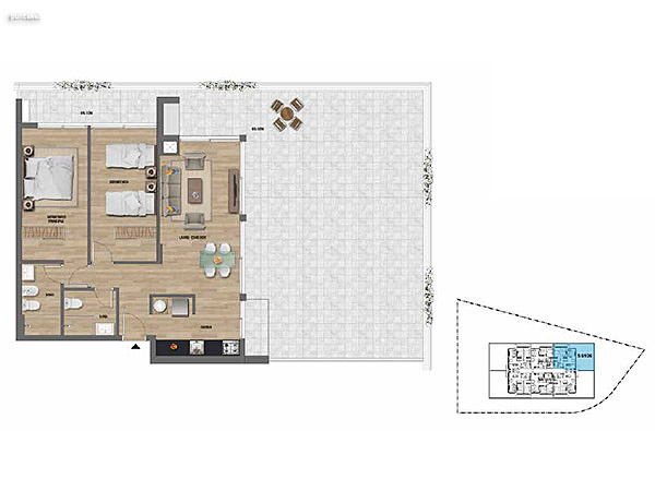 2 dormitorios – Nivel 1<br>106<br><br>rea Total: 157m<br>rea Interior: 72m<br>rea Terraza: 85m