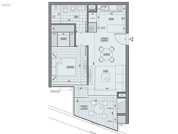 Tipologa 5<br>1 Dorm | 44.80 m propios<br>10.05 m terraza | 6.29 m comn<br>Total 61.14 m