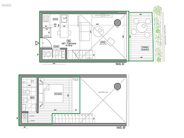 Apto 003<br>1 Dorm | 41.60 m propios<br>6.90 m terraza | 8.15 m comn<br>Total 56.65 m