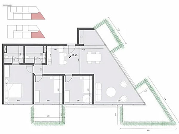 Unidad 401 – 3 dormitorios<br><br>rea interior: 86 m<br>rea exterior: 33 m<br><br>Total: 119 m