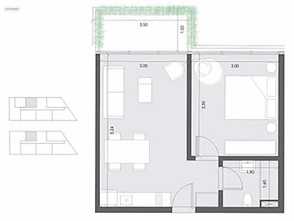 Unidad 406 – 1 dormitorio<br><br>�rea interior: 35 m�<br>�rea exterior: 5 m�<br><br>Total: 40 m�