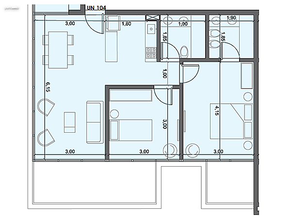 Unidad 104 – 2 dormitorios.<br><br>rea int: 65 m.<br>rea externa: 15 m. <br><br>TOTAL: 80 m.