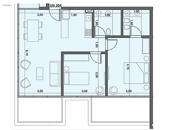 Unidad 204 – 2 dormitorios.<br><br>rea int: 65 m.<br>rea externa: 16 m. <br><br>TOTAL: 81 m.