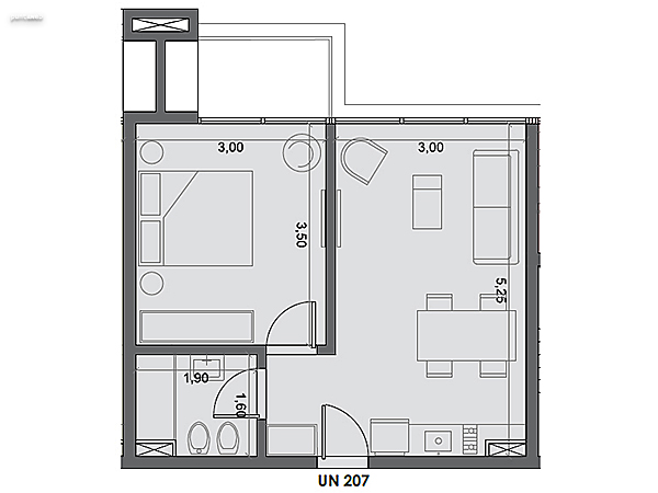 Unidad 207 – 1 dormitorio.<br><br>Área int: 35 m².<br>Área externa: 4 m². <br><br>TOTAL: 39 m².