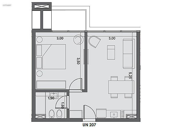 Unidad 207 – 1 dormitorio.<br><br>rea int: 35 m.<br>rea externa: 4 m. <br><br>TOTAL: 39 m.