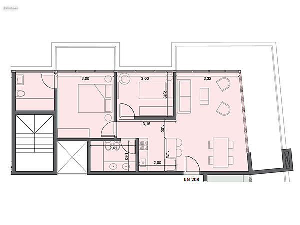 Unidad 208 – 2 dormitorios.<br><br>rea int: 57 m.<br>rea externa: 24 m. <br><br>TOTAL: 81 m.