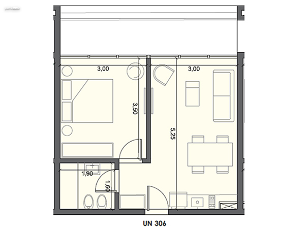 Unidad 306 – 1 dormitorio.<br><br>rea int: 35 m.<br>rea externa: 10 m. <br><br>TOTAL: 45 m.