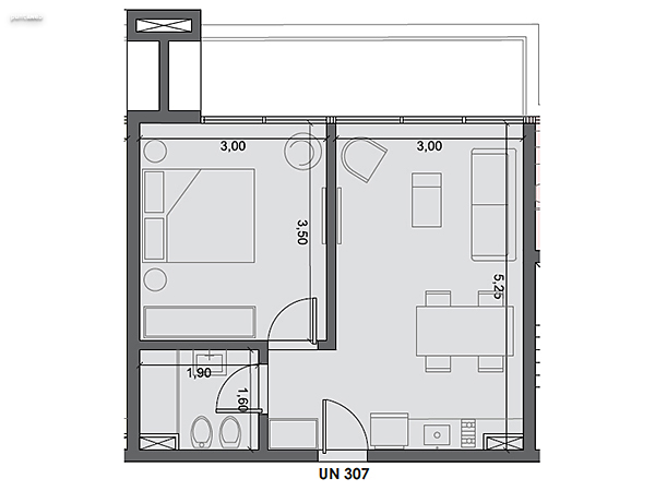 Unidad 307 – 1 dormitorio.<br><br>rea int: 35 m.<br>rea externa: 9 m. <br><br>TOTAL: 44 m.