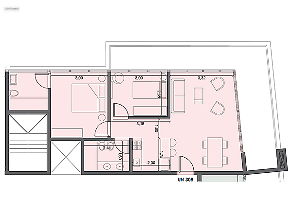 Unidad 308 – 2 dormitorios.<br><br>rea int: 57 m.<br>rea externa: 24 m. <br><br>TOTAL: 81 m.