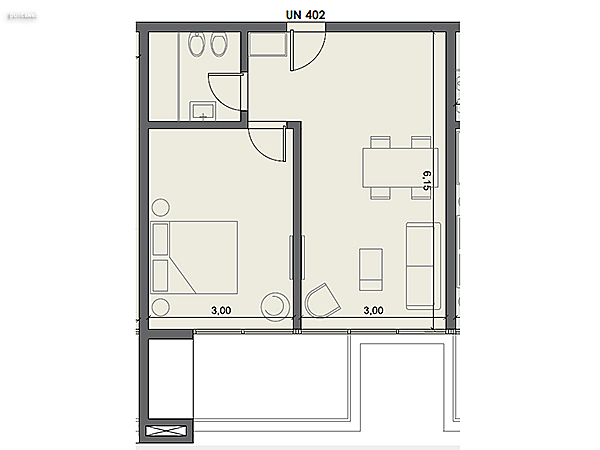 Unidad 402 – 1 dormitorio.<br><br>rea int: 41 m.<br>rea externa: 9 m. <br><br>TOTAL: 50 m.