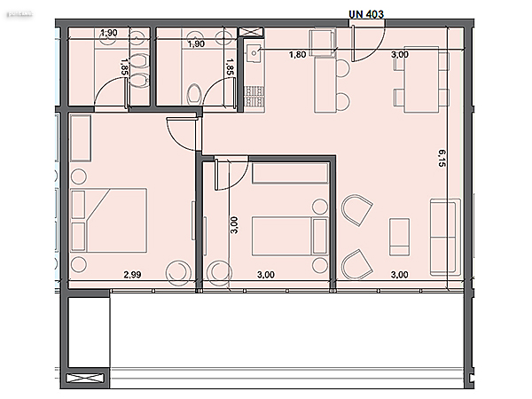 Unidad 403 – 2 dormitorios.<br><br>rea int: 61 m.<br>rea externa: 19 m. <br><br>TOTAL: 80 m.