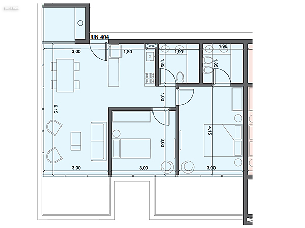 Unidad 404 – 2 dormitorios.<br><br>rea int: 65 m.<br>rea externa: 16 m. <br><br>TOTAL: 81 m.