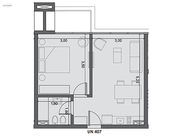 Unidad 407 – 1 dormitorio.<br><br>rea int: 35 m.<br>rea externa: 4 m. <br><br>TOTAL: 39 m.