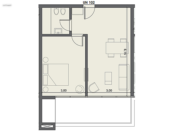 Unidad 102 – 1 dormitorio.<br><br>rea int: 41 m.<br>rea externa: 13 m. <br><br>TOTAL: 54 m.