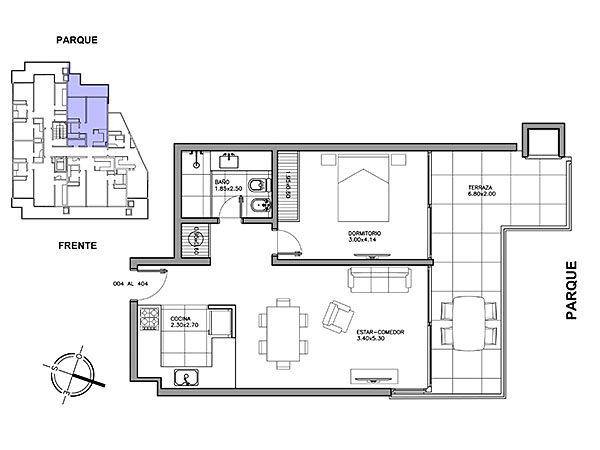 Unidades del 004 al 404<br>1 dormitorio en suite<br>Terraza con parrillero<br>Cocina integrada<br><br>rea propia: 55.6 m<br>Terrazas: 16 m<br>rea comn: 10.4 m<br>rea total: 82 m