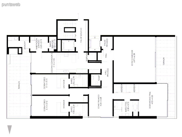 Azotea del Pent House de 4 dormitorios,se visualiza el acceso, espacio cubierto, bao, piscina y fogn.