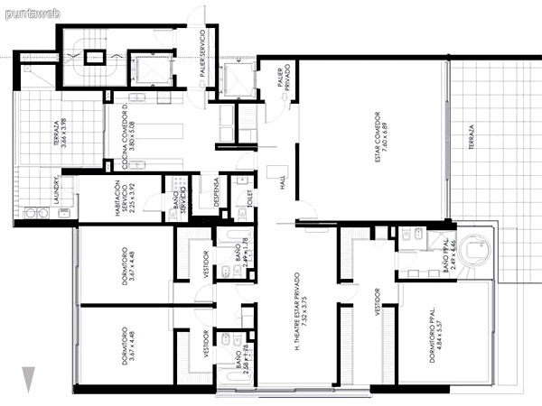 Planteo de cmo se definir el ambiente del living saliendo a la terraza exterior por puerta ventanas.