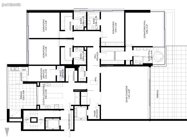 Piso 1ro. de 3 dormitorios en suite ms habitacin de servicio con bao, toilette, de 509 m2. totales.<br>Con piscina en terraza principal.