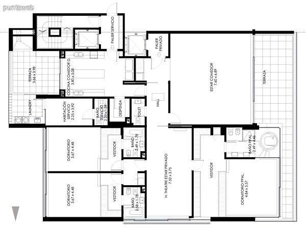 Piso 1ero. de 4 dormitorios en suite ms habitacin de servicio con bao, toilette, de 509 m2. totales.<br>Con piscina en terraza principal.