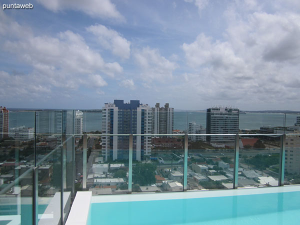 Overlooking the Brava beach on the Atlantic Ocean from the solarium on the 16th floor next to the pool outdoors
