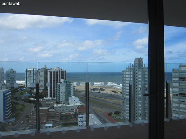 Wet sauna in the spa offers 16th floor view east along the oceanic coast.