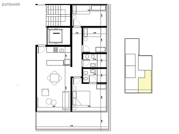 Tipologa 02. 3 dormitorios, 2 baos.<br>rea interior: 67 m<br>rea exterior 19 m<br>rea compun 13 m<br>Estacionamiento 12 m