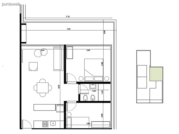 Tipologa 06. 2 dormitorios, 1 bao, parrillero.<br>rea interior: 51 m<br>rea exterior 21 m<br>rea compun 10 m<br>Estacionamiento 12 m