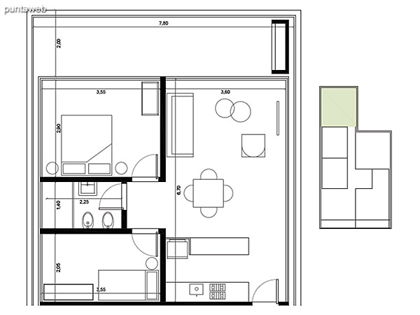 Tipologa 04. 2 dormitorios, 1 bao, parrillero.<br>rea interior: 51 m<br>rea exterior 21 m<br>rea compun 10 m<br>Estacionamiento 12 m