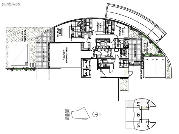 Planta Baja Unidad 1<br><br>Sup. Cubierta: 183.71 m<br>Sup. Semicubierta: 40.03 m<br>Sup. Exterior: 112.57 m<br>Sup. Comn: 8.58 m<br>Sup. Amenities: 12.85 m<br>Sup. Cochera + Baulera: 15.00 m<br>Sup. Total: 372.74 m