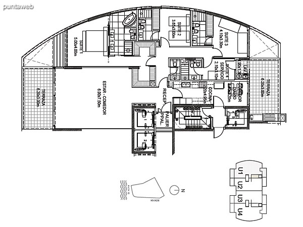 Planta Tipo Unidad 1<br><br>Sup. Cubierta: 187.05 m<br>Sup. Semicubierta: 40.42 m<br>Sup. Comn: 8.58 m<br>Sup. Amenities: 13.10 m<br>Sup. Cochera + Baulera: 15.00 m<br>Sup. Total: 264.15 m