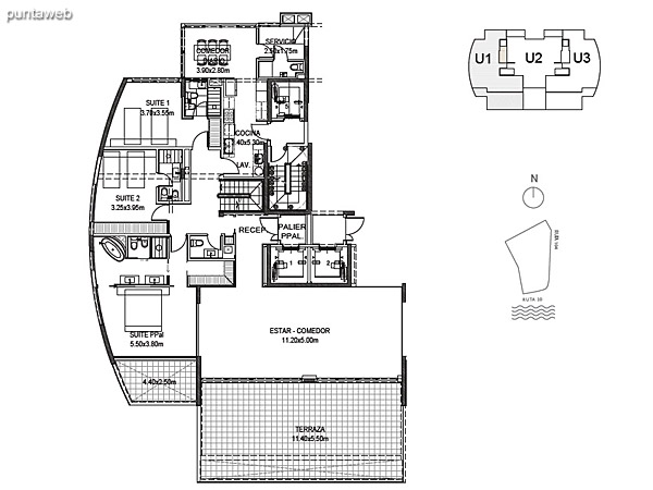 Penthouse Unidad 1 Planta Inferior<br><br>Sup. Cubierta: 211.80 m<br>Sup. Terraza Semicubierta: 48.84 m<br>Sup. Terraza Descubierta: 24.66 m<br>Sup. Comn: 8.58 m<br>Sup. Amenities: 14.82 m<br>Sup. Cochera + Baulera: 15.00 m<br>Sup. Total Planta Inferior: 323.70 m<br>Sup. Total Planta Superior: 94.62 m<br>Sup. Total: 418.32 m