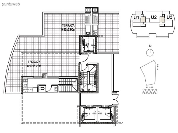 Penthouse Unidad 1 Planta Superior<br><br>Sup. Cubierta: 15.76 m²<br>Sup. Terraza: 70.54 m²<br>Sup. Común: 8.58 m²<br>Sup. Total: 94.62 m²