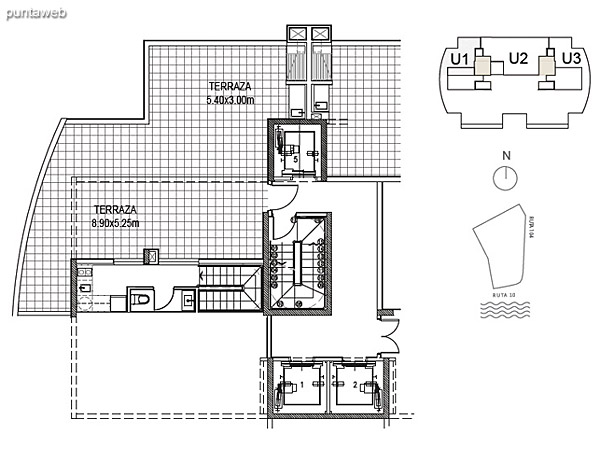 Penthouse Unidad 1 Planta Superior<br><br>Sup. Cubierta: 15.76 m<br>Sup. Terraza: 70.54 m<br>Sup. Comn: 8.58 m<br>Sup. Total: 94.62 m