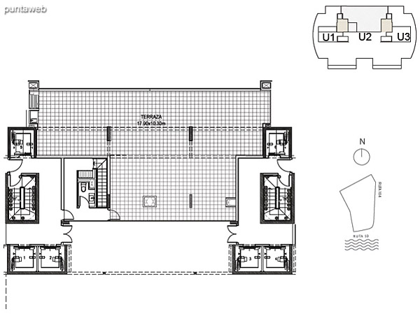 Penthouse Unidad 2 Planta Superior<br><br>Sup. Cubierta: 18.82 m<br>Sup. Terraza Semicubierta: 49.42 m<br>Sup. Terraza Descubierta: 95.70 m<br>Sup. Terraza: 70.54 m<br>Sup. Comn: 8.58 m<br>Sup. Total: 172.51 m