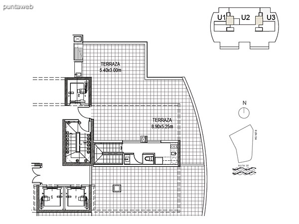 Penthouse Unidad 3 Planta Superior<br><br>Sup. Cubierta: 15.50 m²<br>Sup. Terraza: 70.54 m²<br>Sup. Común: 8.58 m²<br>Sup. Total: 94.62 m²