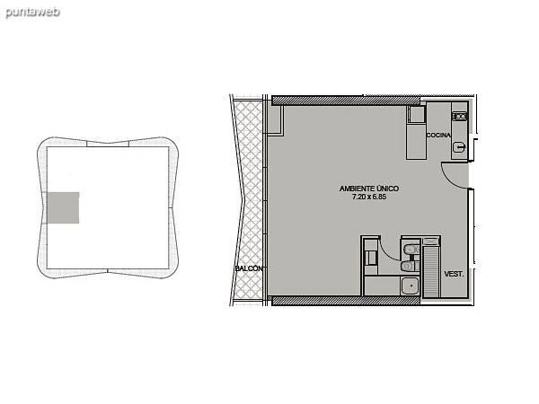 Tipologa 06. Ambiente nico.<br><br>Superficie cubierta: 53.66 m2<br>Superficie balcn: 6.91 m2<br>Superficie total: 60.57 m2