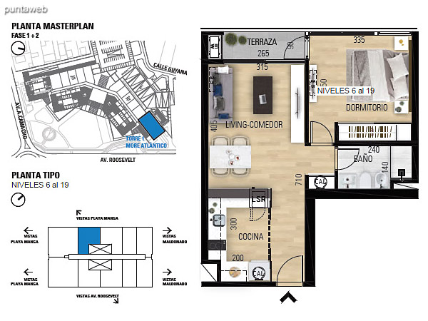 Tipo 1D–1 Unidades 603 al 1903 – 1 dormitorio, 1 bao<br>rea total: 70.54 m<br>rea propia: 41.70 m<br>rea terraza cubierta: 2.90 m<br>rea terraza descubierta: 0.0 m<br>Espacios comunes: 25.94 m