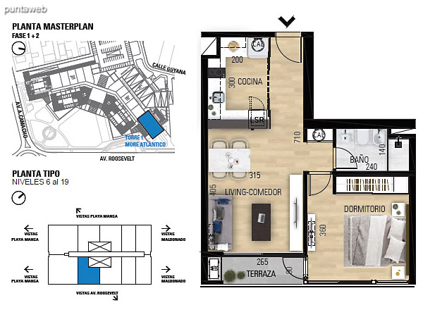 Tipo 1D–1 Unidades 604 al 1904 – 1 dormitorio, 1 bao<br>rea total: 70.54 m<br>rea propia: 41.70 m<br>rea terraza cubierta: 2.90 m<br>rea terraza descubierta: 0.0 m<br>Espacios comunes: 25.94 m