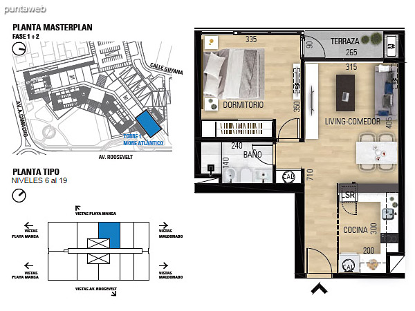 Tipo 1D–1 Unidades 605 al 1905 – 1 dormitorio, 1 bao<br>rea total: 70.54 m<br>rea propia: 41.70 m<br>rea terraza cubierta: 2.90 m<br>rea terraza descubierta: 0.0 m<br>Espacios comunes: 25.94 m