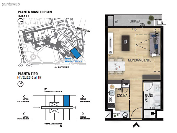 Tipo 1D–1 Unidades 606 al 1906 – 1 dormitorio, 1 bao<br>rea total: 70.54 m<br>rea propia: 41.70 m<br>rea terraza cubierta: 2.90 m<br>rea terraza descubierta: 0.0 m<br>Espacios comunes: 25.94 m