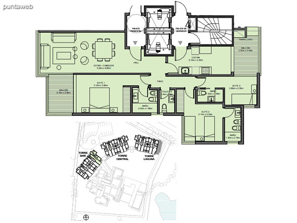 Torre Mar – Unidad 04 – 3 suites<br><br>Superficie cubierta: 103.63 m²<br>Superficie semi cubierta: 14.51 m²<br>Baulera: 2 m²<br>Circulación: 21.16 m²<br>Total: 141.30 m²