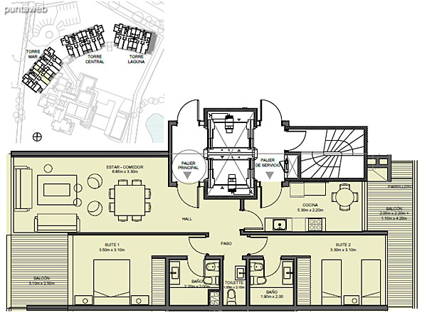 Torre Mar – Unidad 02 – 2 suites<br><br>Superficie cubierta: 90.13 m<br>Superficie semi cubierta: 16.82 m<br>Baulera: 2 m<br>Circulacin: 15.23 m<br>Total: 124.18 m