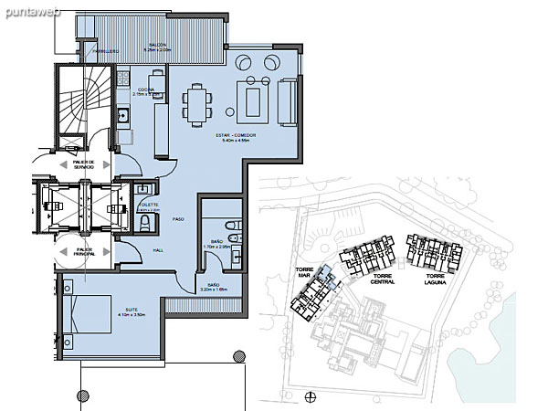 Torre Mar – Unidad G – 1 suite<br><br>Superficie cubierta: 89.25 m<br>Superficie semi cubierta: 7.51 m<br>Baulera: 2 m<br>Circulacin: 19.78 m<br>Total: 118.54 m