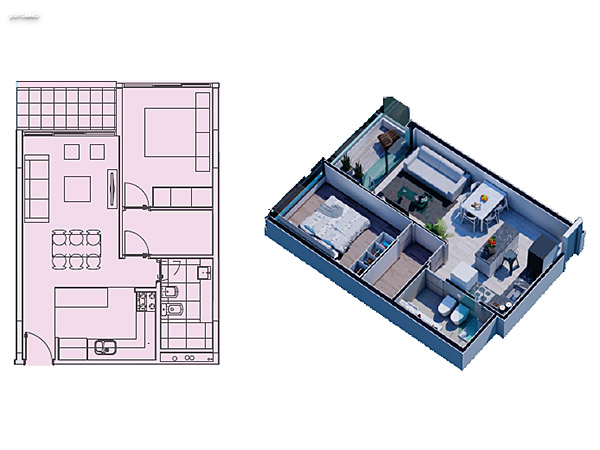 1 Dormitorio 1/2 / 1 bao<br>Unidades 01 / 10<br>Sup. Interior................. 49,00 m2<br>Sup. Balcn ................ 4,00 m2<br>Sup. Cochera ............. 12,00 m2<br>Sup. Areas comunes. 10,00 m2<br>TOTAL ........................... 75,00 m2