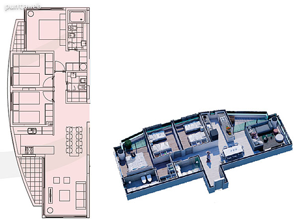 3 Dormitorios / 2 baos<br>Unidades 03 / 08<br>Sup. Interior................. 83,00 m2<br>Sup. Balcn ................ 8,00 m2<br>Sup. Cochera ............. 12,00 m2<br>Sup. Areas comunes. 17,00 m2<br>TOTAL ......................... 120,00 m2